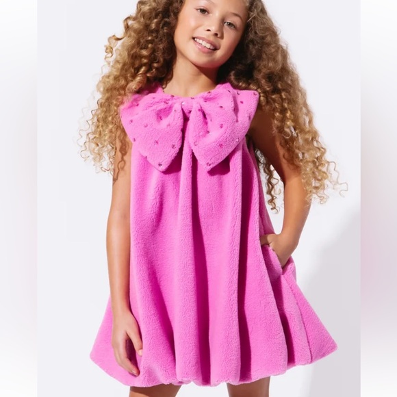 Lola and the Boys BIG BOW TEDDY FLEECE DRESS - Picture 3 of 3